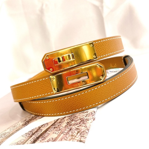 Hermes 愛馬仕【 全新商品 】Kelly 18 系列 37 Gold 焦糖色 x 金頭 凱莉腰帶 伸縮腰帶 皮帶 精品皮帶 (膠膜未拆）