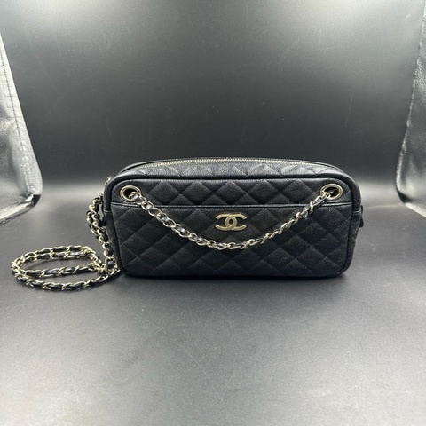Chanel/香奈兒 黑金荔枝牛相機包鏈條 98新 無鐳射