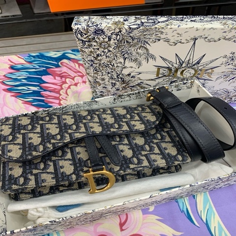 迪奧/Dior  藍色 Oblique 印花 17 x 10 x 3.5釐米  22年編碼全套