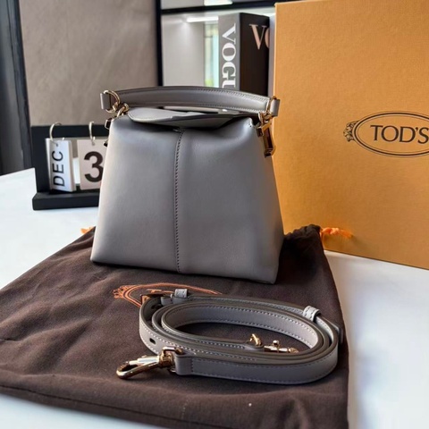 TOD's  T CASE真皮手提包托特包邮差包女包迷你款 肖战代言 24年秀款新色 深灰色