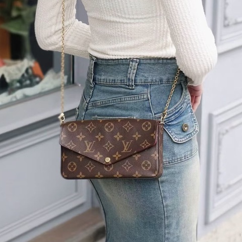Louis Vuitton LV 經典老花 金鏈 信封包 斜背包