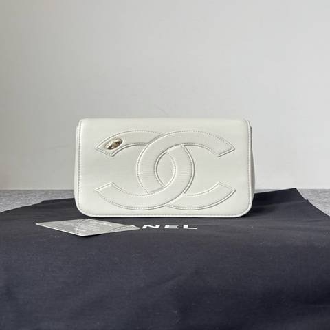 CHANEL/香奈兒白色雙C大logo 口蓋包 鏈條包 白雪公主配色