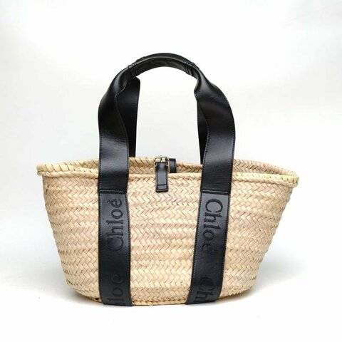 CHLOE 米白色草編淺金扣Sensebasket手提編織包