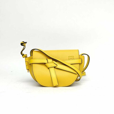 LOEWE Gate馬鞍斜跨包MINI黃色牛皮肩背包