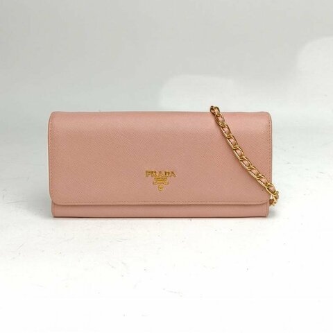 PRADA 粉色牛皮翻蓋woc鏈條包肩背包