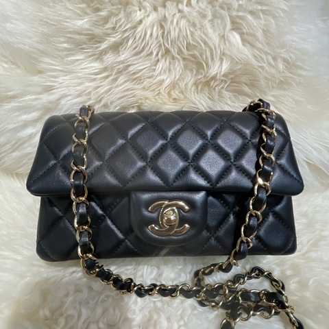 Chanel Classic 20cm 晶片黑色羊皮