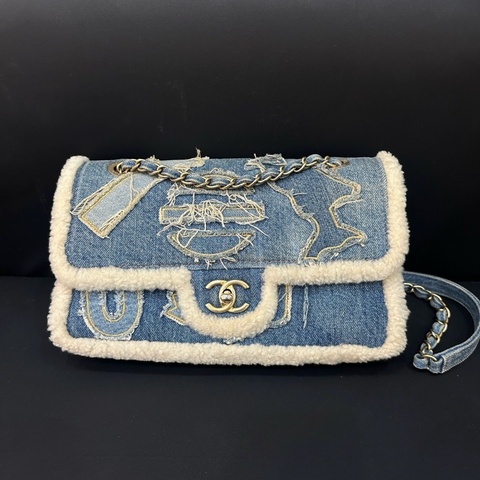 🆕 chanel香奈兒羊羔毛牛仔拼布cf中號 斜挎包