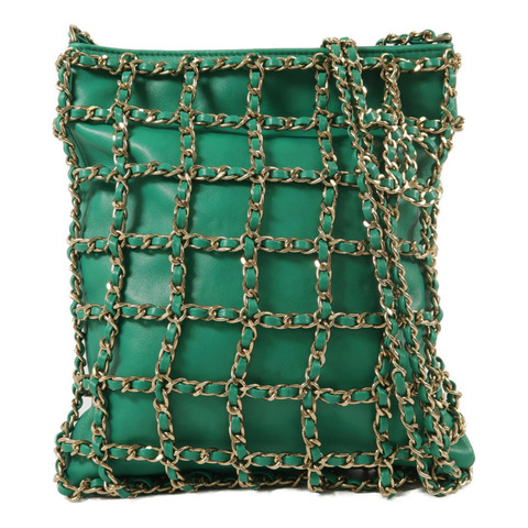 CHANEL 羊皮皮革Chain Cage Shopping Tote鏈帶肩背袋