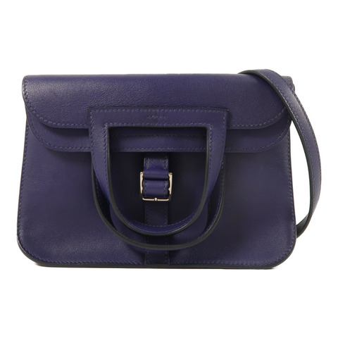 HERMES Swift皮革Mini Halzan手挽肩背兩用袋Bleu Encre