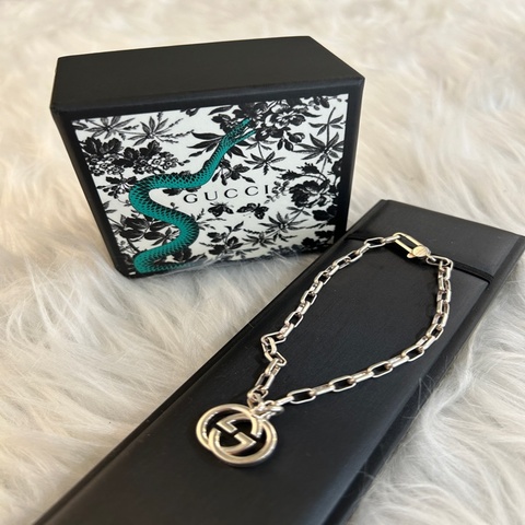 Gucci GG logo 鏈條 銀手鏈