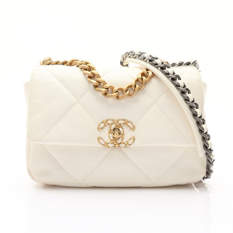 白色 羊皮 CHANEL 19口蓋包 兩用包【CHANEL 香奈兒】 AS1160