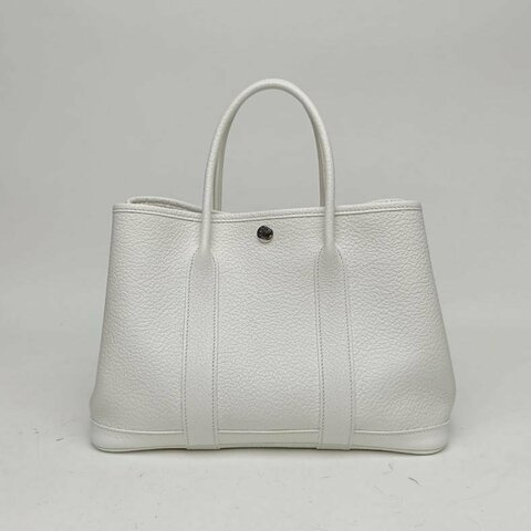 HERMES GardenParty花園包30白色T刻銀扣手提包