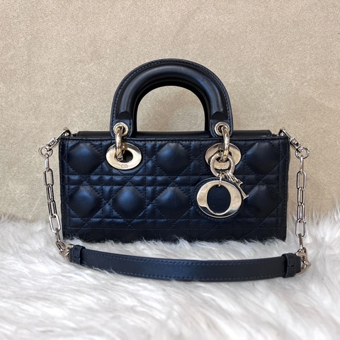 Dior 黑羊皮騰格紋金釦小號Lady D Joy手提肩斜背包