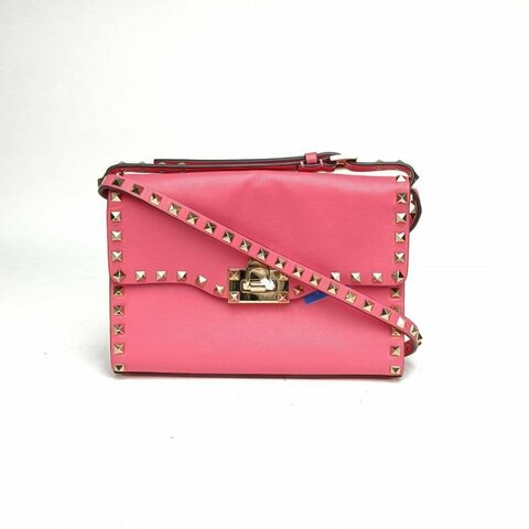 VALENTINO 粉色牛皮鉚釘斜挎包