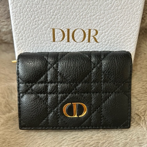 Dior Caro Glycine 錢包 黑色柔軟 Cannage 籐格紋小牛皮