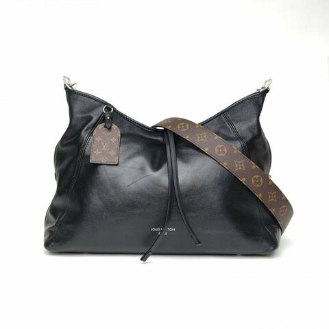 LOUIS VUITTON CARRYALLDark中號黑色羊皮銀扣晶片肩背包