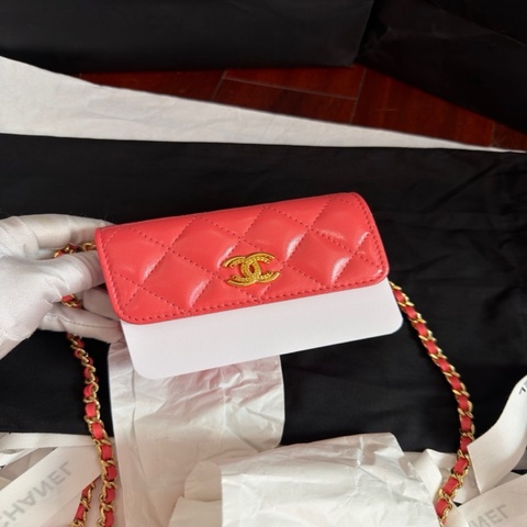 chanel 香奈兒vic 珊瑚粉全皮斜挎包 菱格芯片款