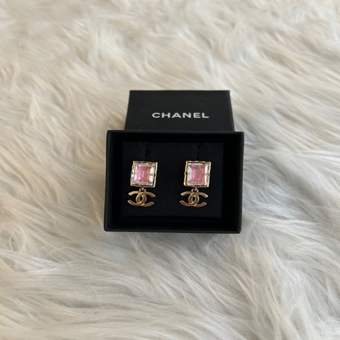 Chanel 毛呢 寶石 耳環 附原盒