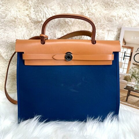 Hermès Herbag 31 金棕拼布拉頓藍 X stamp
