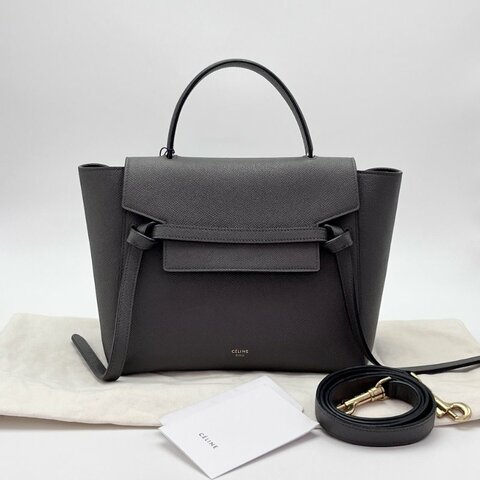 CELINE/賽琳灰色金扣 BeIt鯰魚手提单肩斜挎包