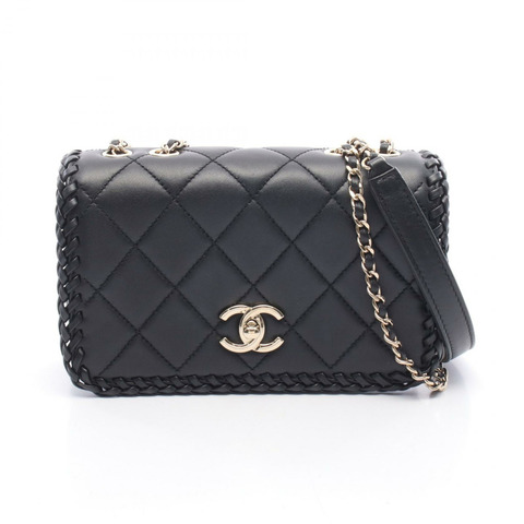 香奈兒 (CHANEL) 絎縫全翻蓋鏈條單肩背包 AS4234 黑色皮革 二手 金色五金