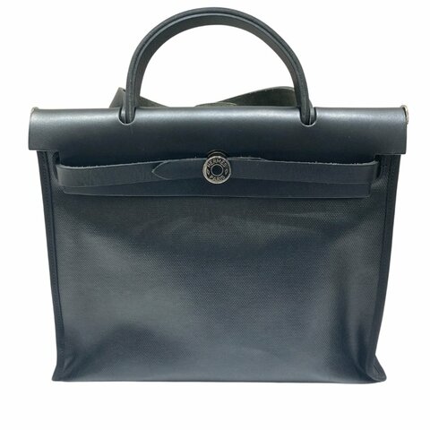 HERMÈS 愛馬仕 HERBAG ZIP 31 黑色 皮革 銀釦