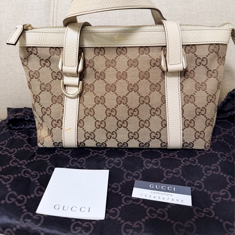 GUCCI  專櫃正品 141471 白邊 GG紋 單寧 手提包 絕版品