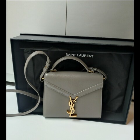 YSL 金釦灰皮口蓋兩用包