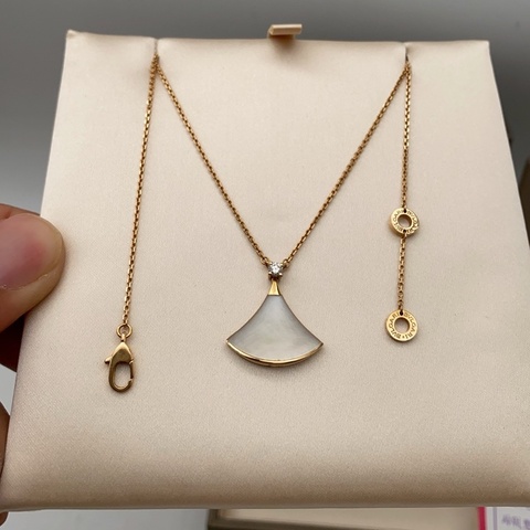 Bvlgari 寶格麗大號 扇子珍珠母貝帶鑽18k玫瑰金項鍊可調節