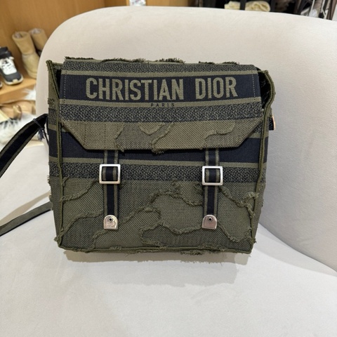 迪奧/Dior Diorcamp帆布迷彩郵差包斜挎包 軍綠色 銀扣