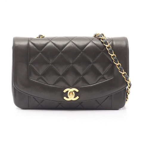 香奈兒 (CHANEL) Matelasse Diana 翻蓋鏈條單背包 A01164 羊皮黑金色五金二手 CC