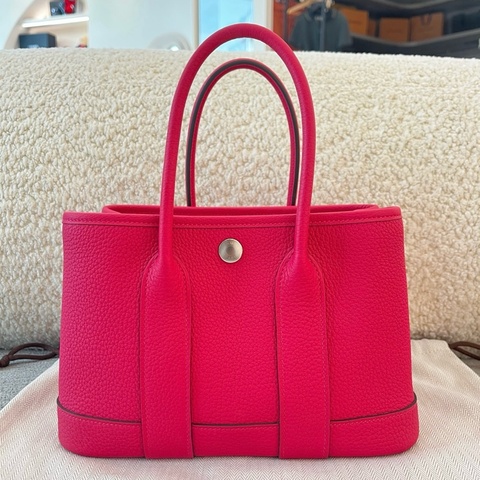 Hermes/愛馬仕 Garden party mini墨西哥粉花園包手提包 K刻  銀扣 附件：塵袋