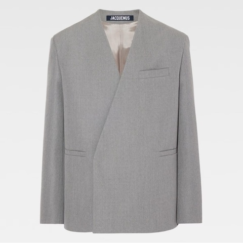 Jacquemus grey wool collarless blazer 46 西裝外套