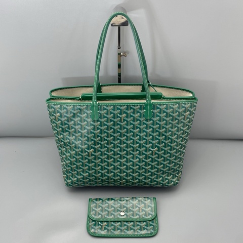goyard 戈雅double雙層手提包托特包子母包 綠色 銀扣 尺寸：33*27*21cm