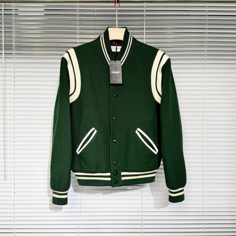 Saint Laurant 聖羅蘭 slp 棒球夾克 外套 50碼 拼皮 綠色