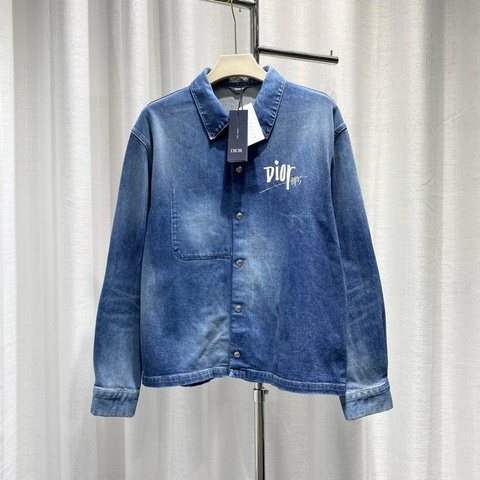 DIOR 迪奥 x Stussy 长袖 牛仔外套 刺绣logo 骷髅头小蜜蜂 深蓝色