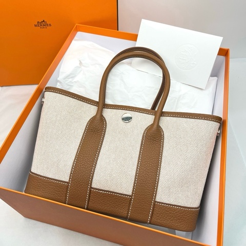Hermes 愛馬仕 mini garden 花園包 手提包單肩包 23 米色拼金棕色 銀扣G刻