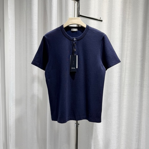 DIOR 迪奧 短袖 T恤 M碼 字母刺繡logo 亨利領 山羊絨