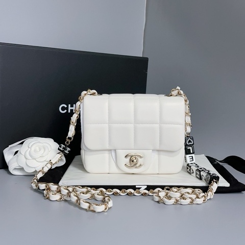Chanel 香奈兒 23c骰子系列白色方胖子 單肩包斜挎包 金扣