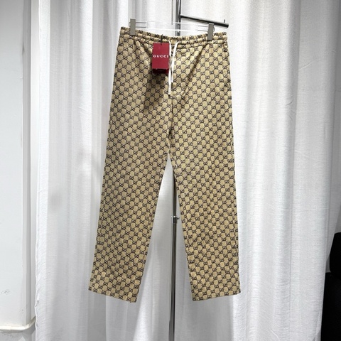 Gucci 古馳 牛仔長褲 48碼 經典款 雙G字母滿印 皮牌徽標 直筒 卡其色
