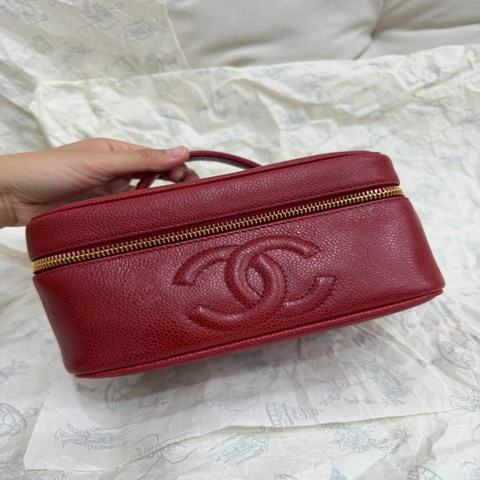 Chanel vintage vanity 中古 紅色荔枝皮 魚子醬皮 手提 化妝包