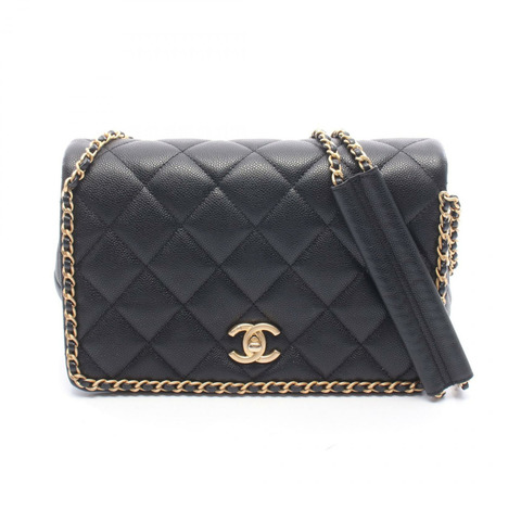 香奈兒 (CHANEL) 絎縫肩背包 AS3467 粒面小牛皮 黑色 二手 金色五金 CC