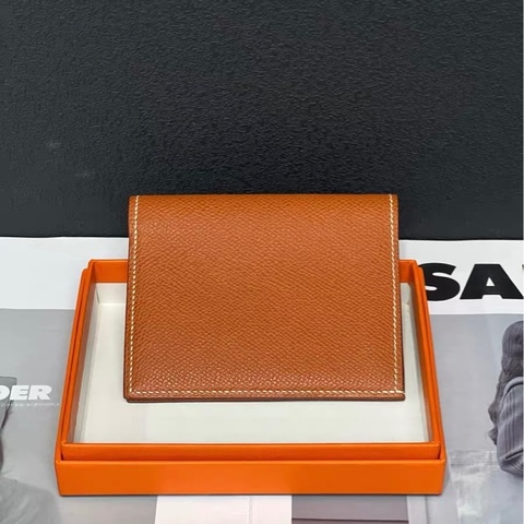 必入超值 Hermès 愛馬仕 金棕色白線 Epsom / 短夾 框H刻 有盒