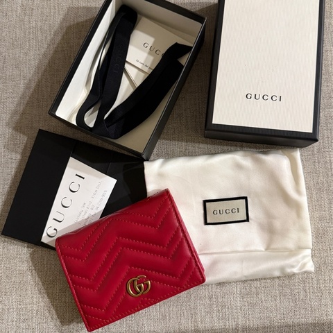 9.9成新 Gucci短夾 紅色皮夾 紅包錢包 Gucci零錢卡夾 Gucci馬夢短夾