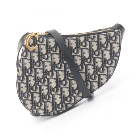 Dior SADDLE Oblique 單肩包，帆布皮革，海軍藍/米色，二手女款
