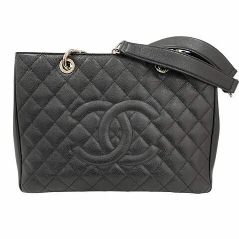 CHANEL 香奈兒 GST 托特包 荔枝牛皮 黑色 銀釦