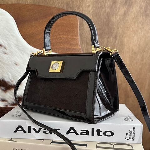 Versace Vintage 中古太陽神馬毛併漆皮手提包 Sunburst Pony Hair Patent Leather Box Bag