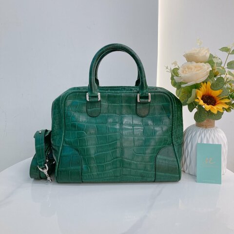 MS0732	Loewe 羅威亞馬遜兩用包包  Amazona 28cm Crocodile Green