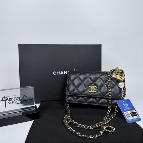 Chanel香奈兒23s風琴吊墜黑金荔枝牛皮woc
