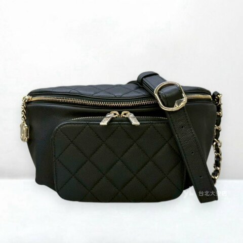 A12483-CHANEL Matelasse黑色魚子醬皮革腰包AS0465